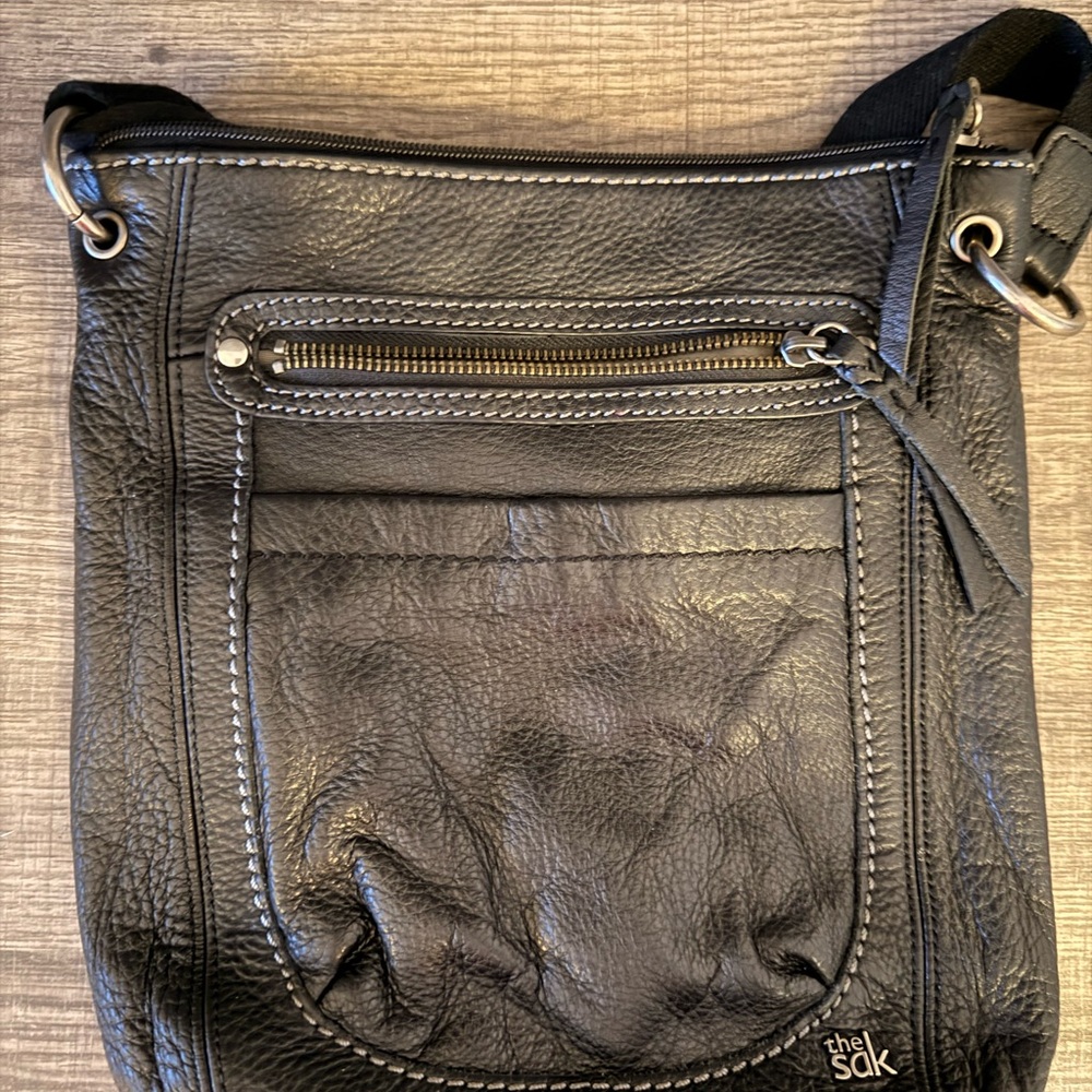The Sak Black Leather Messenger Bag